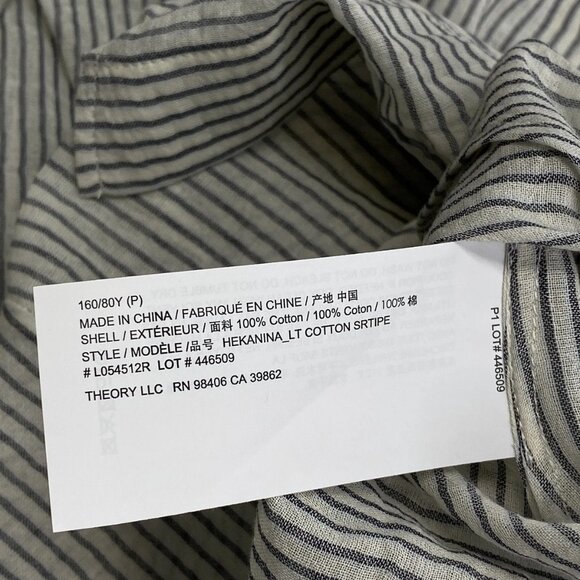 Theory Hekanina Striped Button-Up Shirt • Size P • Ivory/Navy Blue • Linen Blend - Picture 11 of 11